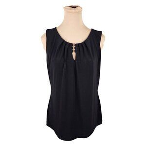 Ivanka Trump Black and Gold Metal Detail Sleeveless Blouse Sz M